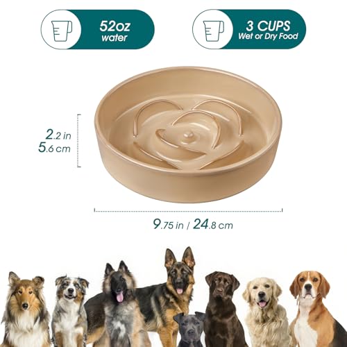vancasso Ceramic Slow Feeder Dog Bowls, 3 Cups Puzzle Dish for Large Breeds - color: Khaki, size: L - 3 Cups