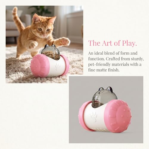 Interactive Pet Tumbler Toy Self-Balancing Slow Feeder for Cats and Dogs Durable ABS Food Dispenser with Rolling Wheels-Pink