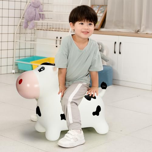 INPANY Bouncy Horse, Cow Hopper for Cowboys, Kid Gifts Toy, Pump Included - color: Black and White