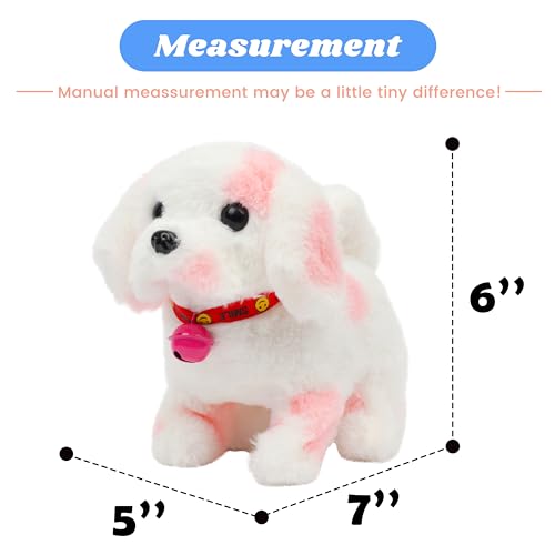 Hopearl Walking Point Dog Interactive Electronic Pet Plush Toy Puppy Woof and Moving Animated Nodding Head Holiday Birthday Gift for Toddlers, Pink, 7'' - style: Dog-Pink Point