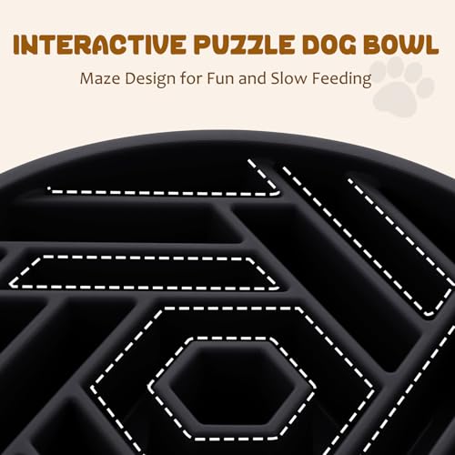 WHIPPY Slow Feeder Dog Bowl, Puzzle Maze Design to Slow Down Eating, 3-Cup Capacity, Anti-Gulping Food Bowl for Medium & Large Dogs,Black - color: black