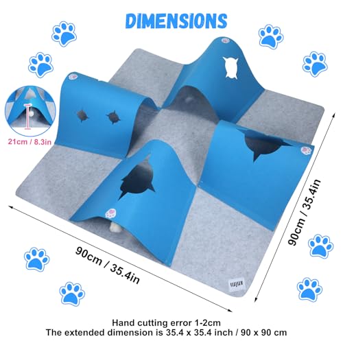 4-Way Cat Tunnels for Indoor Cats, Interactive Toys with Plush Ball - color: Grey-Blue