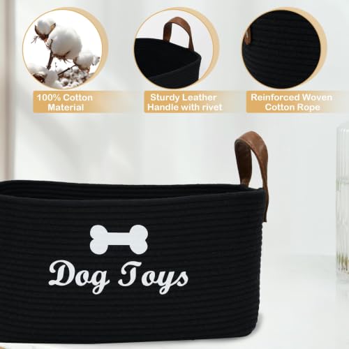 Large Dog Toy Basket, 100% Cotton Rope Dog Toy Storage Bin-Black - color: Black
