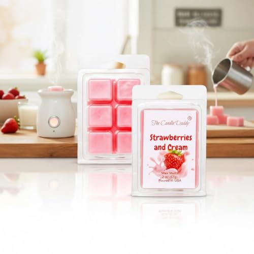 The Candle Daddy - Strawberries & Cream - Sweet Strawberry with Cream Scented Melt- Maximum Scent Wax Cubes/Melts- 1 Pack -2 Ounces- 6 Cubes