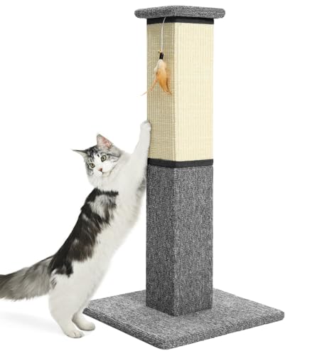Made4Pets Cat Scratching Post for Indoor Cats, Sisal Carpet Scratcher, 32" - color: Grey-Sisal & Carpet