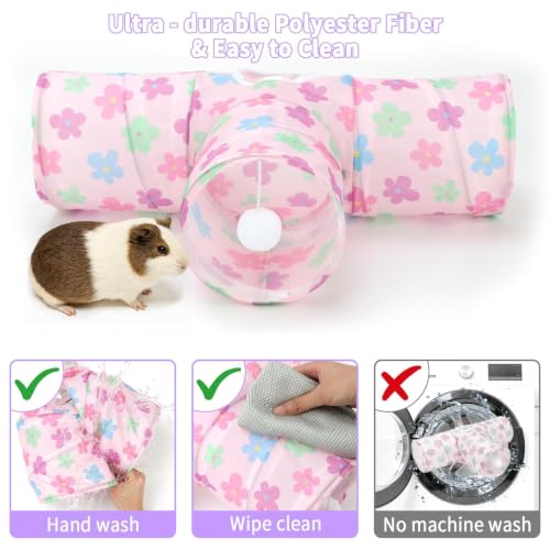 Rypet Guinea Pig Tunnel Hideout 3-Way Collapsible Small Pet Tubes, Pink - color: Flower