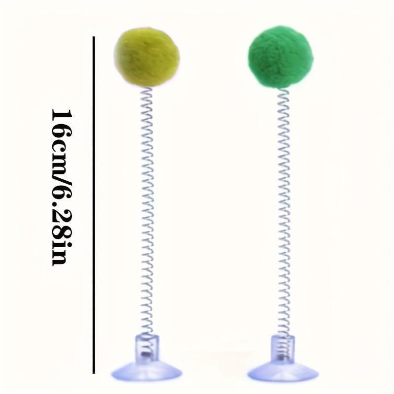 5pc Suction Swatter Cat Toy - 6 Inch with Spring and Plush Ball, Bouncing Cat Teaser for Indoor Kittens and Cats, Self-Play Exercise and Entertainment Pet Toy - Swatting Toy for Cats(Random Colors)
