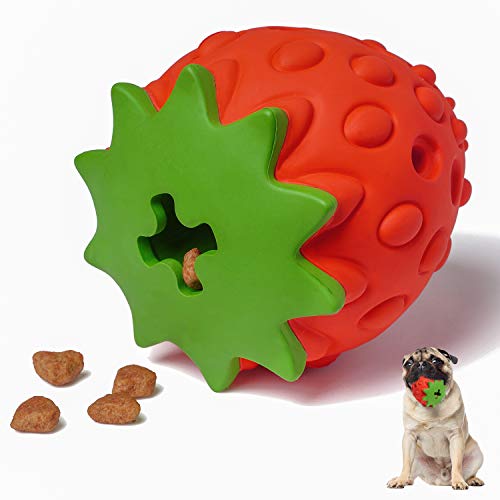MewaJump Dog Rubber Chew Toys,Treat Food Dispensing Toy Puzzle Toys Ball - color: red strawberry