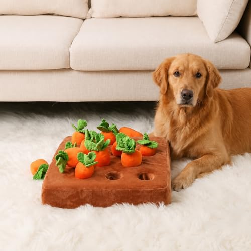 Kalika Dog Toys for Small Dogs – Interactive Dog Toy, Dog Enrichment Toy, Snuffle Mat Dog Puzzle Toy for Puppies, Plush Dog Chew Toy for Boredom & Mental Stimulation (Carrot Snuffle Toy)