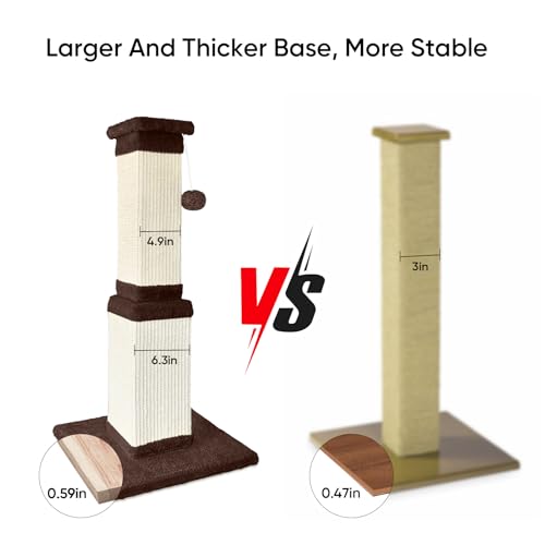 Cat Scratching Post for Indoor Cats, 32Inch Sisal Cat Scratcher - color: Brown