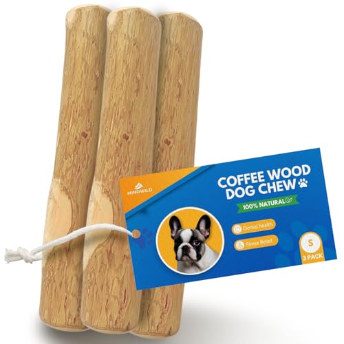 Set 3 of Coffee Wood Dog Chew Toy – Coffee Chew Stick for Small Dogs - Teeth Cleaning & Stress Relief – Safe, Durable & Eco-Friendly Dog Chew Toy (Small - Under 32 lbs) - size: Small