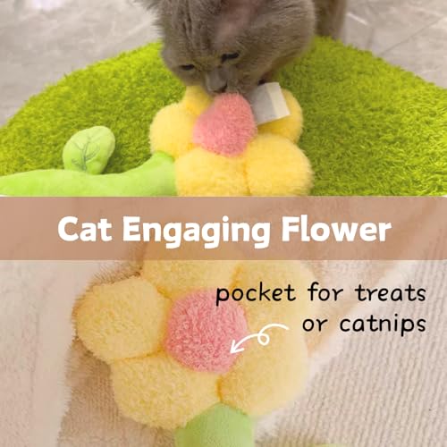 CECE PAW Catnip Refillable Interactive Cat Toy with Crinkle Sound, Flower Kicker Toy for Indoor Cats, Includes 6-Pack Catnip Pouches, Chew, Food Puzzle for Kitten Enrichment - style: Flower