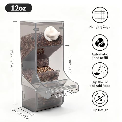 AOTU Automatic No Mess Bird Feeder for Cage - Crack-Resistant Plastic Bird Cage Seed Catcher Clear Bird Cage Feeder for Small Medium Birds Parrots Cockatiels Parakeets Conures Canaries (Light Gray) - color: Light Gray