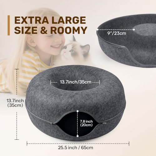 Jumbo Peekaboo Cat Cave Donut Tunnel 26" for Large Cats, Dark Grey - color: Dark Grey, size: Jumbo