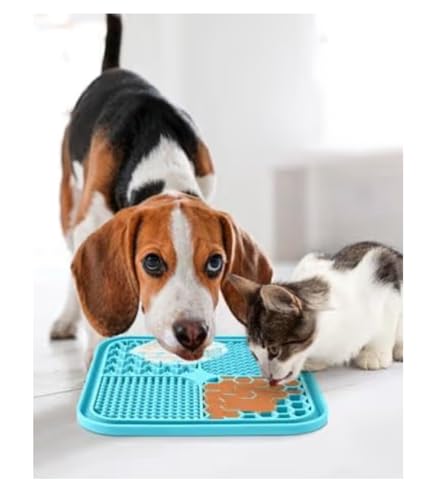 Dog, cat Silicone Food Grade Licking mat Slow Feeder Great for Yogurt,Peanut Butter Cold Smear Treats (Black, Medium) - color: Black