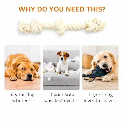 Dog Rope Toys for Large/Medium Aggressive Chewers, Tough Cotton Chew Toy, 22 Inch 3 Knots Indestructible, Tug of War Dog Pull Rope Teeth Cleaning (3 Knots) - size: 3 Knots