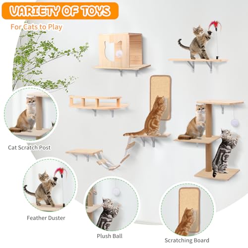 Cat Wall Shelves, Solid Wooden Wall-Mounted Cat Furniture - color: Solid Wood