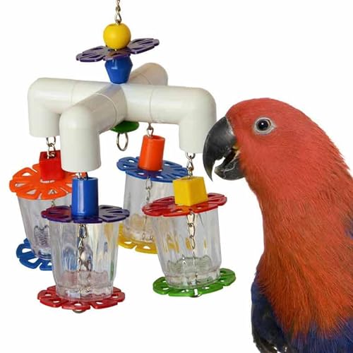 Super Bird Creations SB634 4 Way Forager Bird Toy with Clear Acrylic Cups, Medium to Large Bird Size, 12” x 7” x 7”