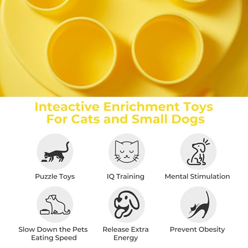 Puzzle Feeder Slow Feeder, Interactive Cat Puzzle Toy for Mental Stimulation, Dishwasher Safe Silicone Enrichment Toys, Reduces Boredom and Trains Intelligence, Yellow - color: Yellow