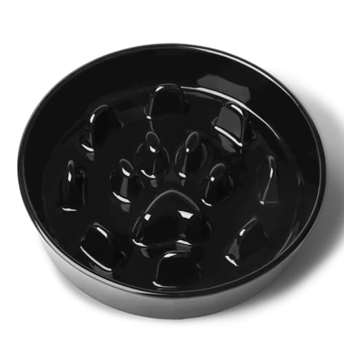 Ceramic 1.5 Cup for Small & Medium Breeds Slow Feeder Dog Bowl (Black) - color: Black