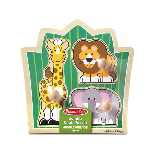 Melissa & Doug Jungle Friends Safari Animals Jumbo Knob Puzzle, Wooden Peg Puzzle for Toddlers, Educational Toy for Shape Recognition and Fine Motor Skills, Ages 1+ - size: Small (1 Puzzle), style: Safari Animals