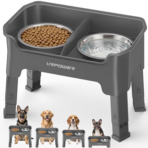 URPOWER Mess Proof Elevated Dog Bowls, Splash Guard Raised Bowl Stand - color: Grey, size: Medium
