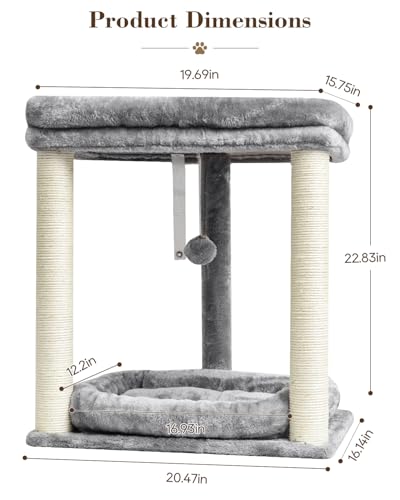 SYANDLVY Small Cat Tree with 2-Tier Perch Platforms, Scratching Post Tower - color: Grey