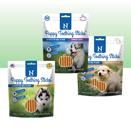 N-Bone Puppy Teething Sticks Variety Pack, Chicken, Pumpkin & Peanut Butter Flavors, Natural Puppy Teething Chews & Treats, 3 Bags (11.22 oz) - size: 3.74 Ounce (Pack of 3)