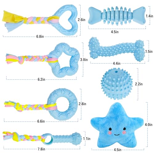 MRSOHRET Puppy Toys, 8 Pack Puppy Chew Toys for Teething, Cute Blue Small Dog Toys Set, Teething Toys for Puppies, Soft Durable Interactive Chew Toy for Small Dogs - color: Blue