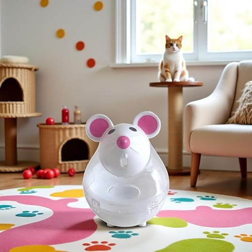 Beige Interactive Cat Toy, Mouse Shape Treat Dispenser, Food Storage Holder for Indoor Cats and Kittens, Cat Mice and Animals Toys for Pet Increases IQ Interactive & Food Dispensing