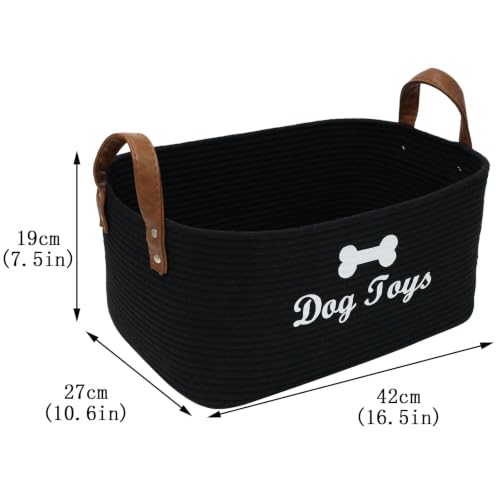 Large Dog Toy Basket, 100% Cotton Rope Dog Toy Storage Bin-Black - color: Black
