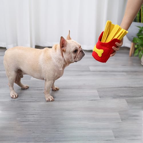 TEHAUX Dog French Fry Snuffle Toy Felt Slow Feeder Training Puzzle Squeaky Pet Interactive Toy Food Dispensing Enrichment Mat for Dogs 8.46X6.69X3.14 in