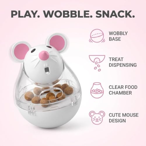 White Interactive Toys for Cats, Cat Food Balls Slow Feeder Mice Shaped Tumbler, Pet Kitten Mouse Shape, Food Storage Dispenser, Feeder, for Indoor and Kitten Exercise