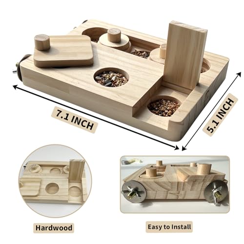 Wooden Bird Foraging Puzzle Toys for Parrots, Parakeet, Cockatiel, Sun Conures, Interactive Mental Enrichment Birds Toy, Bird Seed Slow Feeder Toy for Cage