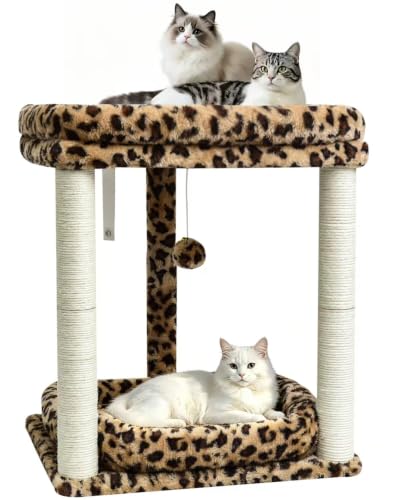 SYANDLVY Leopard Print Cat Tree with 2 Levels Perch Platforms for Kittens - color: Leopard