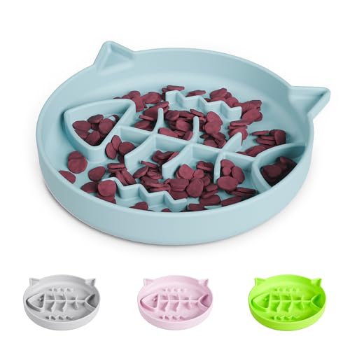 Silicone Cat Slow Feeder Bowl with Suction Cups, Puzzle Feeder, Interactive Toys for Cats, Reduces Overeating (Blue, 1 Cup) - color: Blue