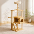 Wood Cat Tree Tower with Clear Bubble Window, Multi-Level Cat Condo with Scratching Posts, Ladder Top Perch Bed & Hanging Ball Toy, Indoor Activity Cat Furniture for Kittens Large Cats - color: （1）Natural+White + MDF