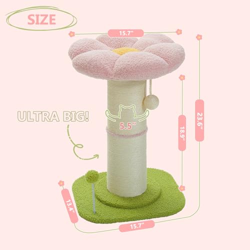 PEQULTI Flower Cat Scratching Post, Super Thick 5.5in Sisal Post, Pink