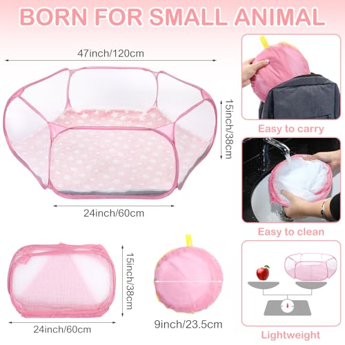 VitalCozy Guinea Pig Playpen with Mat Small Animal, Pink, Star - color: Pink