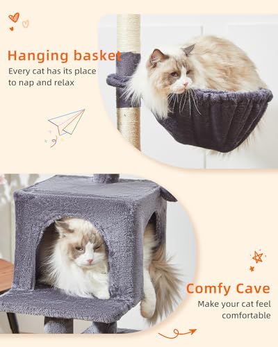 Taoqimiao Cat Tree, 49In Cat Tower for Indoor Cats Large Adult - color: Smoky Gray, size: 49.2 Inches