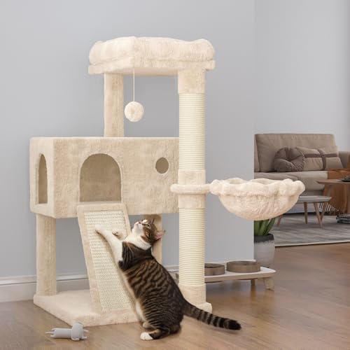 SHA CERLIN Cat Tree 36 Inches Cat Tower with Hammock, Sisal Scratching Post for Indoor Kittens, Small Room, Beige - color: BEIGE