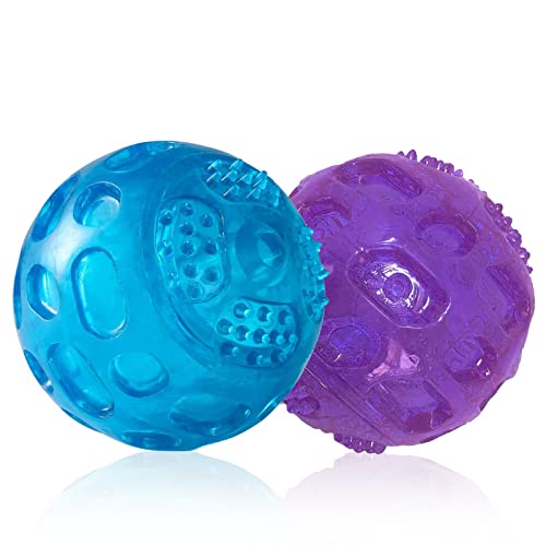 3'' Squeaky Dog Toy Balls for Lagre Medium Breed, Indestructible Dog Balls for Playing, Fetching & Retrieving, Durable Aggressive Chewers, 2 PCS Blue+Purple - color: Blue+Purple