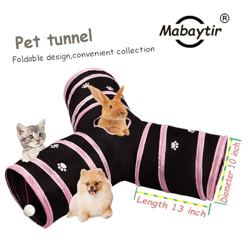 3-Way Collapsible Cat Tunnel Tube Toy Black Pink Paws - color: Black with Pink Paws
