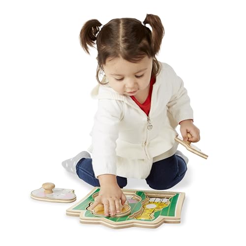 Melissa & Doug Jungle Friends Safari Animals Jumbo Knob Puzzle, Wooden Peg Puzzle for Toddlers, Educational Toy for Shape Recognition and Fine Motor Skills, Ages 1+ - size: Small (1 Puzzle), style: Safari Animals