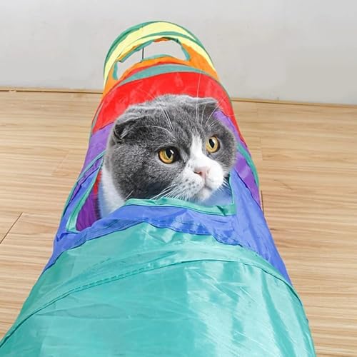 Cat Tunnel Toy with Hanging Ball, Cat Tunnel，Cat Tunnels for Indoor Cats - style: Straight tunnel