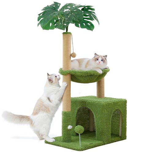 Woochpet 38'' Cat Tree Condo with Hammock Cat Tower with Scratching Posts Green Large - color: Green, size: 48‘’