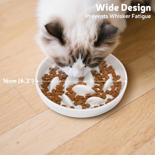 Ceramic Slow Feeder Cat Bowl 6.3" Wide (White) - color: Slow Feeder Bowl