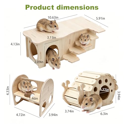 3 Pcs Wooden Hamster Platform Set,Snail‑Shaped Hideout with Climbing Ladder - color: N