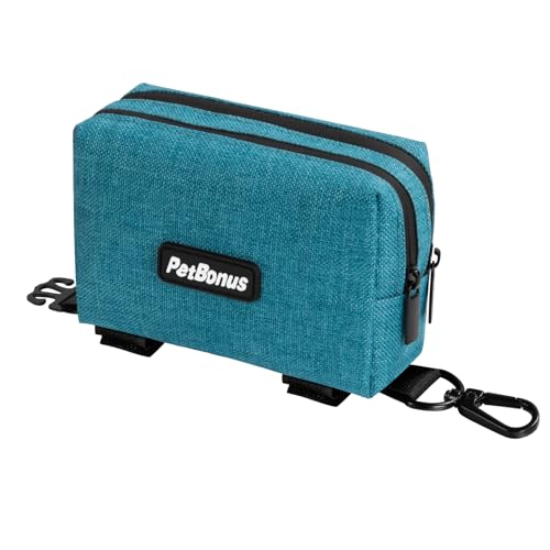 PetBonus Dog Poop Bag Holder, Portable Pet Waste Bag Dispenser, 2 Pouches for Treats and Walking Accessories, Fit All Leashes, Includes 1 Roll of Dog Poop Bags (Lagoon Blue) - color: Lagoon Blue