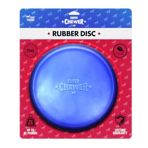 SuperChewer Tough Flying Disc Toy | Lifetime Replacement | Strong Natural Rubber | Great Dog Fetch Toys | Rubber Disc Toy for Dogs | Ultra Durable Chew Toys for Aggressive Chewers | for All Breeds - size: Large